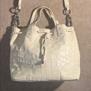 Couture Donald J Pliner patchwork leather made in Italy ivory bucket bag  EUC